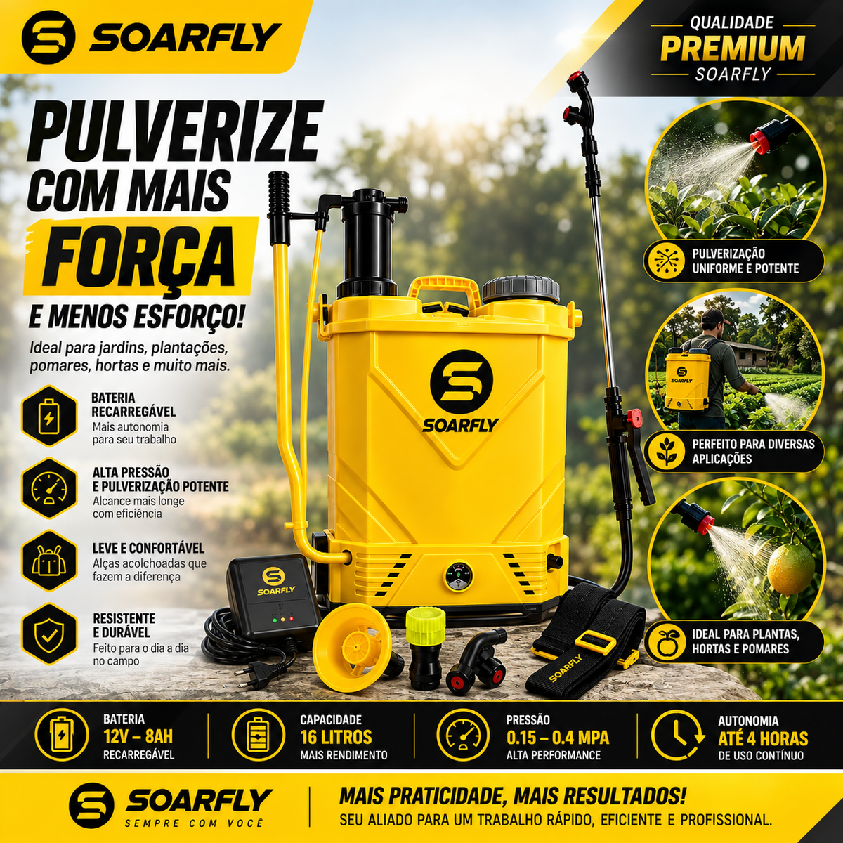 Pulverizador Costal 2 em 1 Elétrico e Manual 20L 12V Soarfly VK-20L PRO