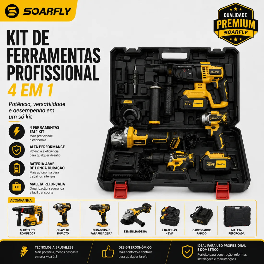 Kit de Ferramentas SOARFLY 4 em 1 Sem Fio na Maleta Reforçada