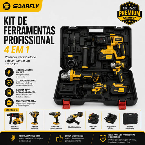Kit de Ferramentas SOARFLY 4 em 1 Sem Fio na Maleta Reforçada