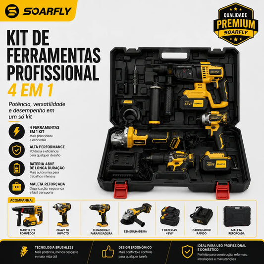 Kit de Ferramentas SOARFLY 4 em 1 Sem Fio na Maleta Reforçada