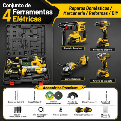 Visão Geral do Kit de Ferramentas SOARFLY com Martelete, Furadeira, Esmerilhadeira e Chave de Impacto