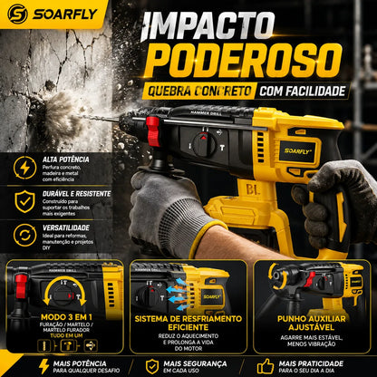Martelete Perfurador SOARFLY 48Vf Brushless com Função Impacto