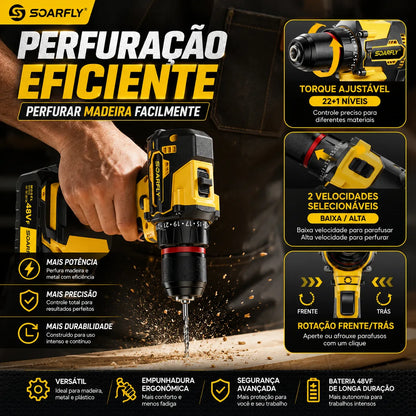 Furadeira e Parafusadeira de Impacto SOARFLY 48Vf com 22+1 Níveis de Torque