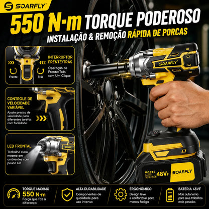 Chave de Impacto SOARFLY 48Vf com 550 Nm de Torque e LED Frontal