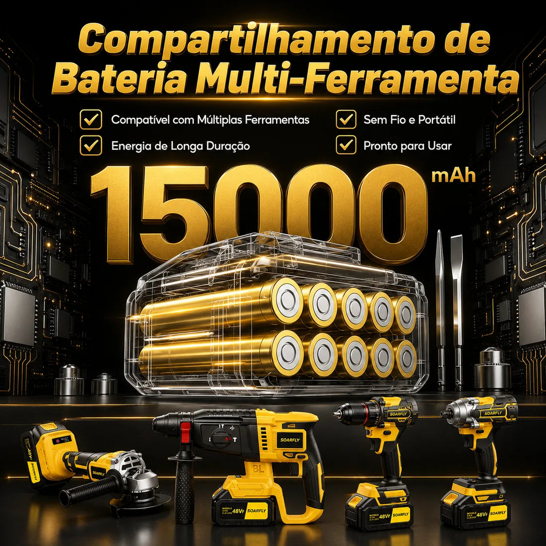 Bateria de Lítio SOARFLY 48Vf 15000 mAh 10 Células de Alta Durabilidade